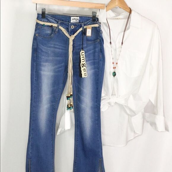 STONE Washed Cropped 5 Pocket Stretch Kick Flare Jean - Picture 10 of 10